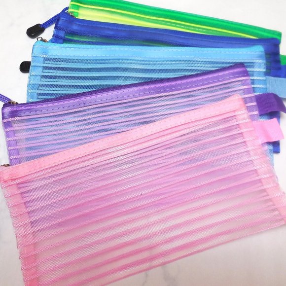 Cosmetic Pouch set of 5 travel makeup toiletry bag see-through 9" x 4.5" - Picture 1 of 6